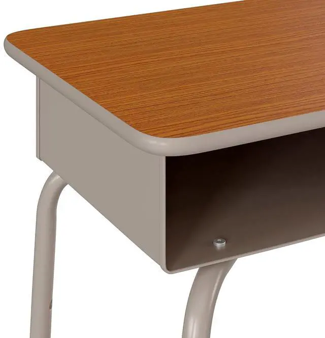 Alt view image 6 of 7 - Billie Student Desk - Walnut Open Front School Desk - Silver Metal Frame - 24"W x 18"D Adjustable Height, Durable for School or Remote Learning