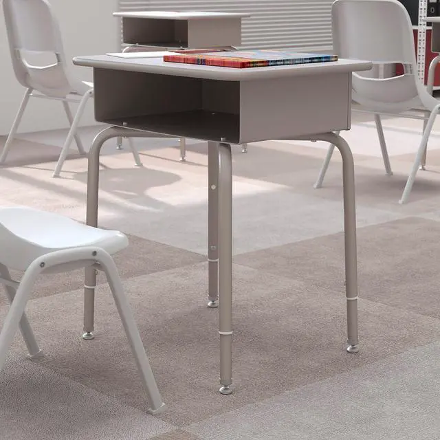 Alt view image 2 of 7 - Billie Student Desk - Gray Granite Open Front School Desk - Silver Metal Frame - 24"W x 18"D Adjustable Height, Durable for School or Remote Learning