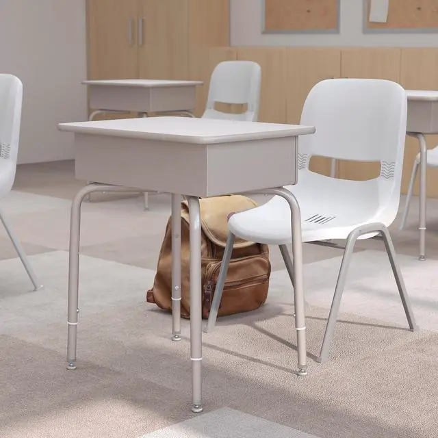 Alt view image 5 of 7 - Billie Student Desk - Gray Granite Open Front School Desk - Silver Metal Frame - 24"W x 18"D Adjustable Height, Durable for School or Remote Learning