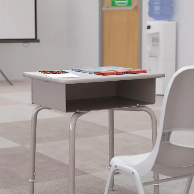 Alt view image 6 of 7 - Billie Student Desk - Gray Granite Open Front School Desk - Silver Metal Frame - 24"W x 18"D Adjustable Height, Durable for School or Remote Learning