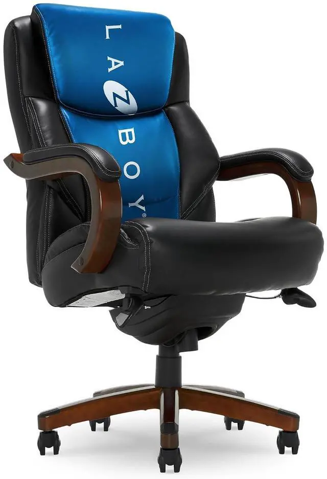 Main image of Delano Big and Tall Executive Office Chair - Ergonomic Lumbar Support Memory Foam - Bonded Leather Desk Chair for Home Office - Mahogany Wood Arms - Black