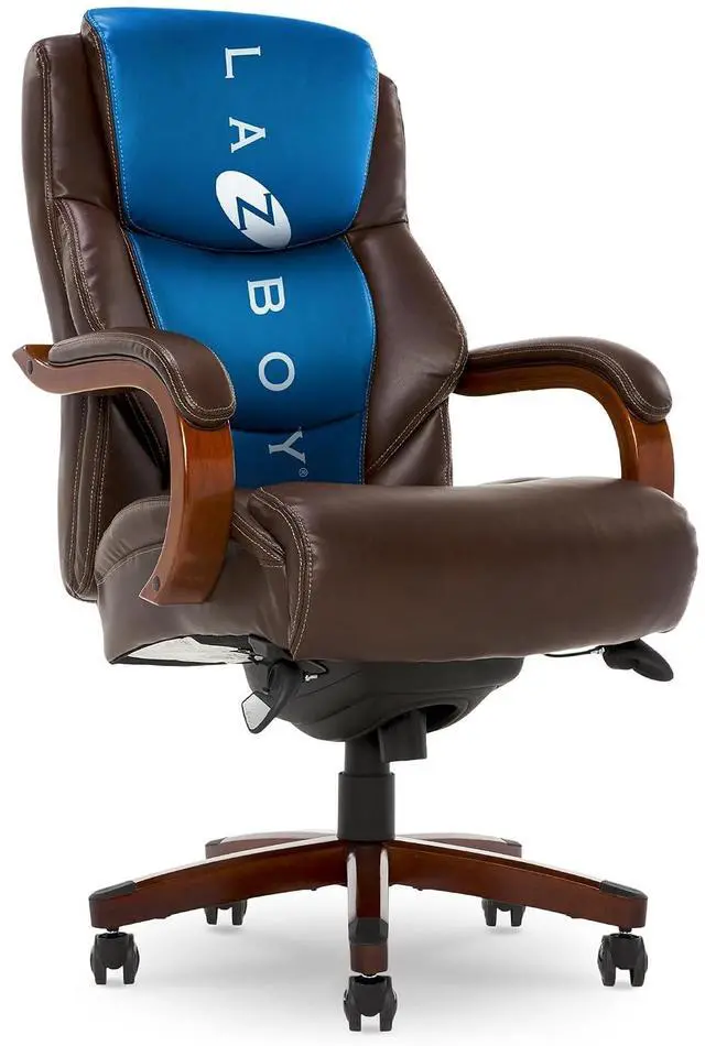 Main image of Delano Big and Tall Executive Office Chair - Ergonomic Lumbar Support Memory Foam - Bonded Leather Desk Chair for Home Office - Mahogany Wood Arms - Chestnut Brown