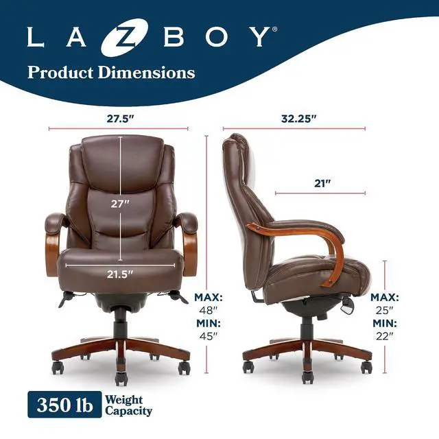Alt view image 3 of 7 - Delano Big and Tall Executive Office Chair - Ergonomic Lumbar Support Memory Foam - Bonded Leather Desk Chair for Home Office - Mahogany Wood Arms - Chestnut Brown