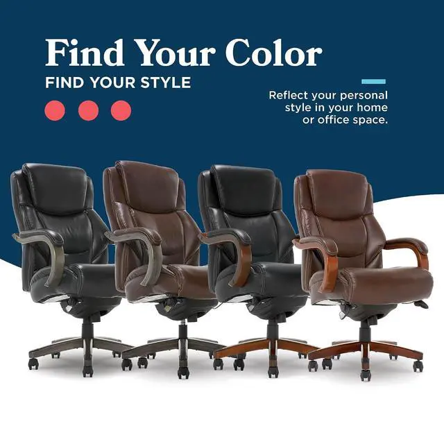 Alt view image 5 of 7 - Delano Big and Tall Executive Office Chair - Ergonomic Lumbar Support Memory Foam - Bonded Leather Desk Chair for Home Office - Mahogany Wood Arms - Chestnut Brown