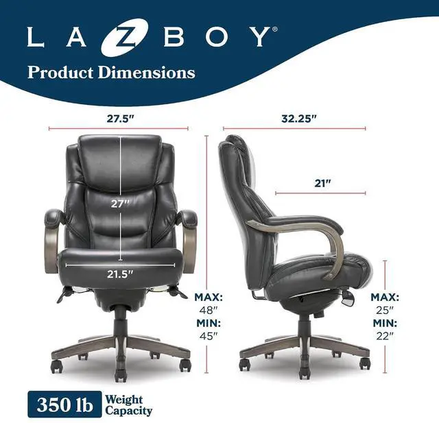Alt view image 3 of 7 - Delano Big and Tall Executive Office Chair - Ergonomic Lumbar Support Memory Foam - Bonded Leather Desk Chair for Home Office - Weathered Grey Wood Arms - Black