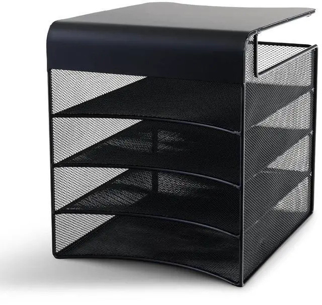 Main image of Onyx Hanging Under Desk Organizer, 4 Trays, Office and Classroom Mailbox , Paper and Mail Sorter, Steel Mesh, Black