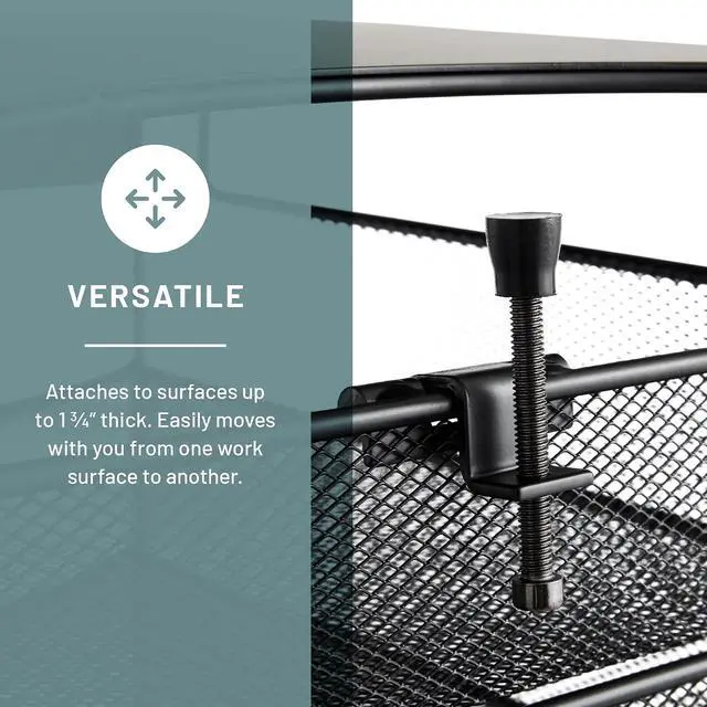 Alt view image 4 of 6 - Onyx Hanging Under Desk Organizer, 4 Trays, Office and Classroom Mailbox , Paper and Mail Sorter, Steel Mesh, Black