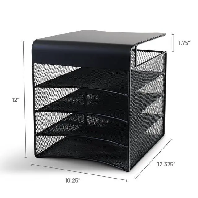 Alt view image 5 of 6 - Onyx Hanging Under Desk Organizer, 4 Trays, Office and Classroom Mailbox , Paper and Mail Sorter, Steel Mesh, Black