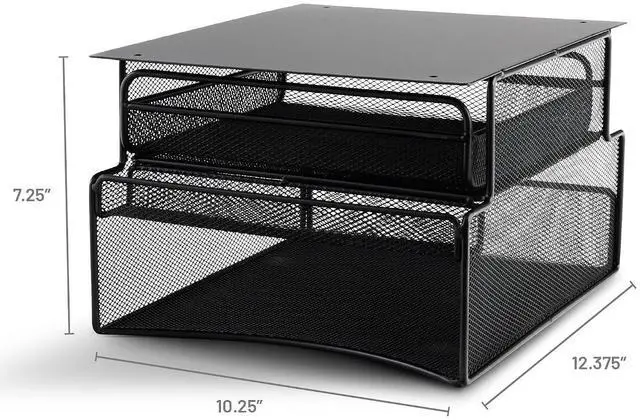 Alt view image 3 of 3 - 3244BL Onyx Mesh Deluxe Under Desk Hanging File & Paper Organizer, Black, Steel Construction, 2 Compartments, Tabletop or Desktop. Perfect for Home, Office & Classrooms, Black