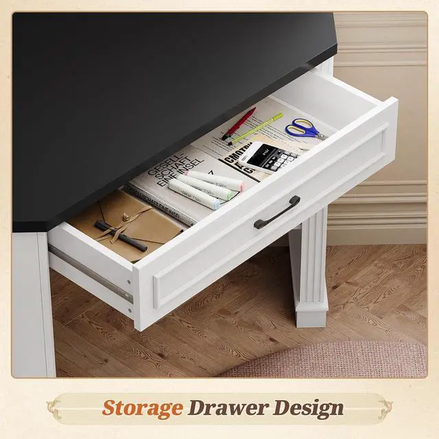 Alt view image 3 of 7 - 31.5" White Corner Desk, Small Corner Desk for Small Space, Farmhouse Triangle Computer Desk with Drawer and Storage for Home Office, Living Room, Bedroom, Vanity Desk