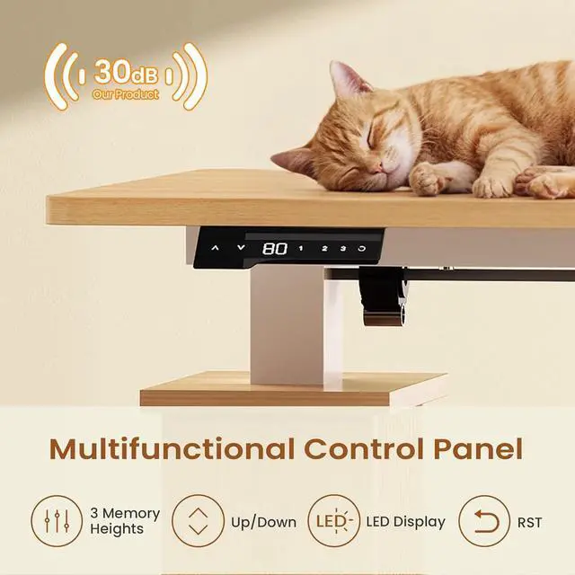 Alt view image 7 of 7 - L Shaped Electric Standing Desk, 55 inch Height Adjustable Office Executive Desk with Storage Drawers, Fluted Sit Stand Corner Computer Desk with Power Outlets for Home Office, Oak