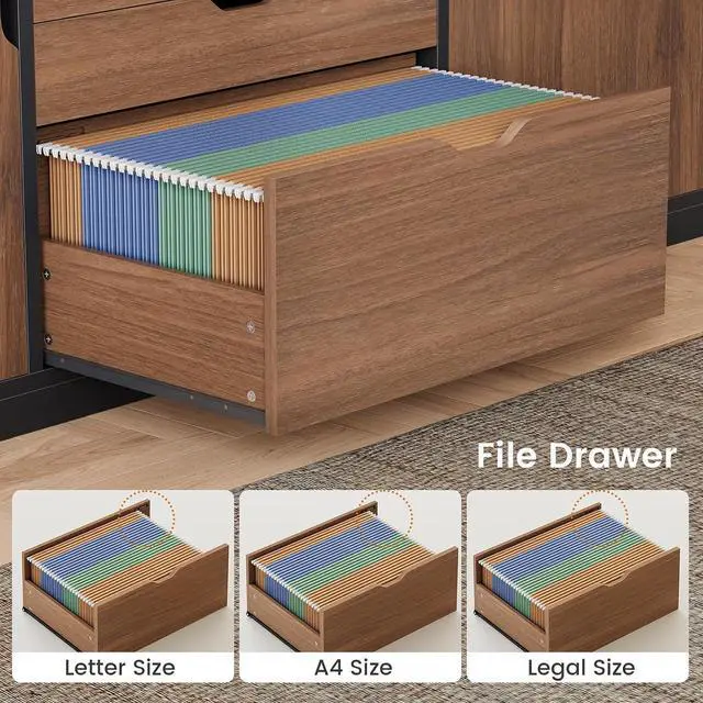 Alt view image 6 of 7 - Executive L Shaped Electric Standing Desk, 71" Height Adjustable Executive Desk with 3 Drawers and Cabinet, Sit Stand Up Home Office Desk with Power Outlets & Side Hook, Brown