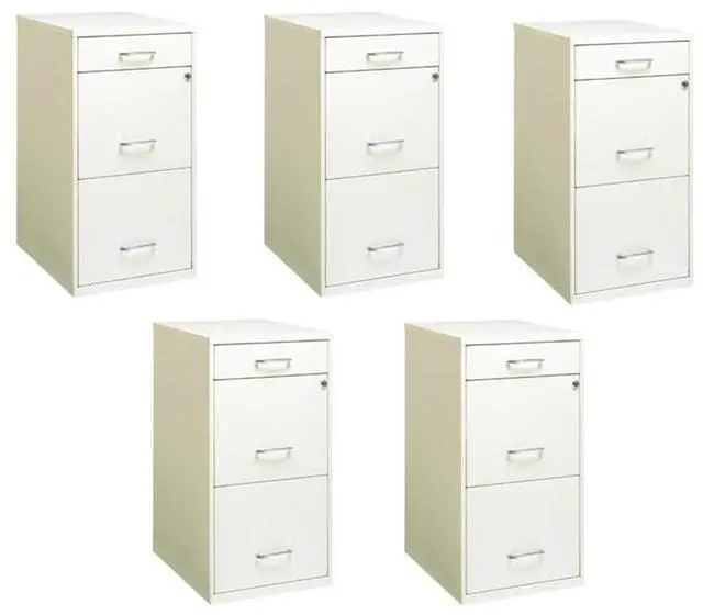 Main image of Set of 5 Metal 3-Drawer Pearl White File Cabinet with Pencil-Drawer
