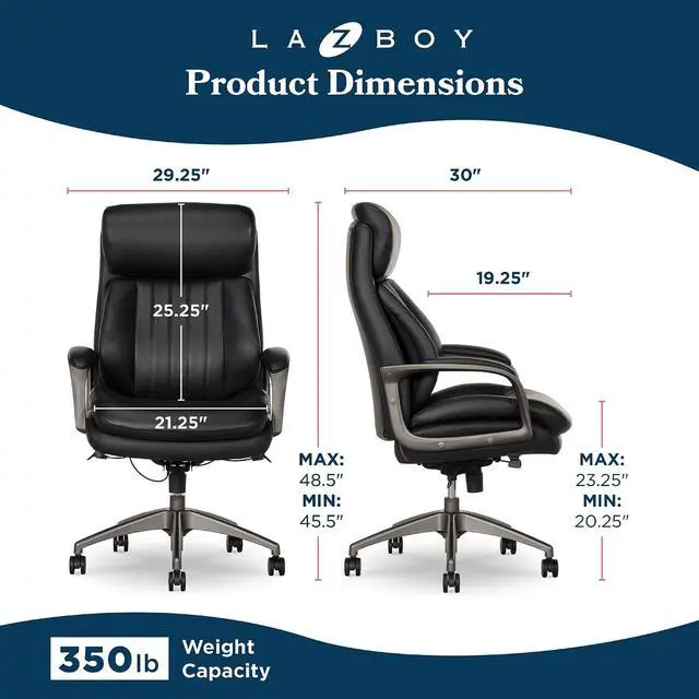 Alt view image 3 of 7 - Nova Executive Office Chair - Ergonomic High Back Desk Chair with AIR Lumbar Support - Comfortable ComputerChair for Home Office - Vegan Leather - Black
