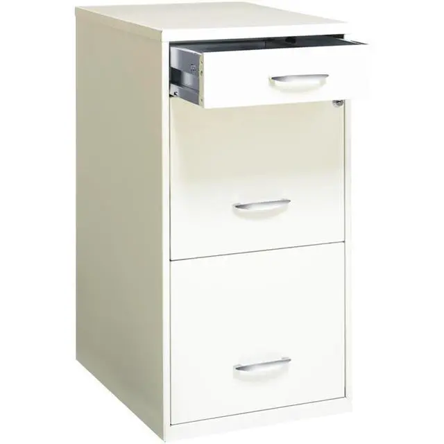 Alt view image 4 of 7 - Set of 5 Metal 3-Drawer Pearl White File Cabinet with Pencil-Drawer