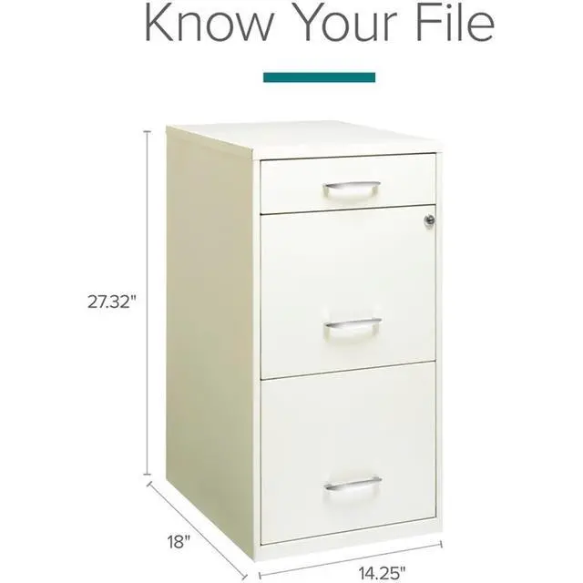 Alt view image 2 of 7 - Set of 5 Metal 3-Drawer Pearl White File Cabinet with Pencil-Drawer