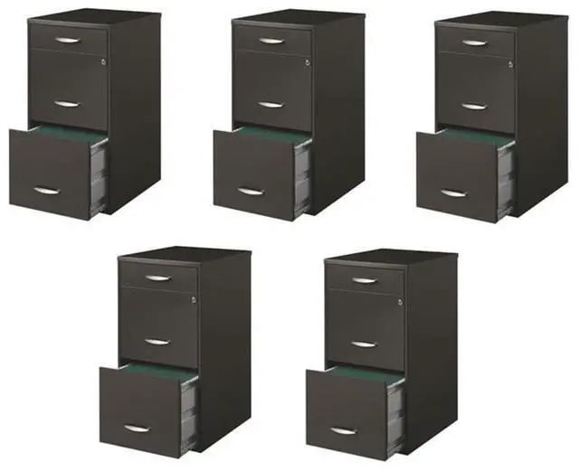 Main image of Set of 5 Contemporary 3-Drawer Metal File Cabinet in Charcoal
