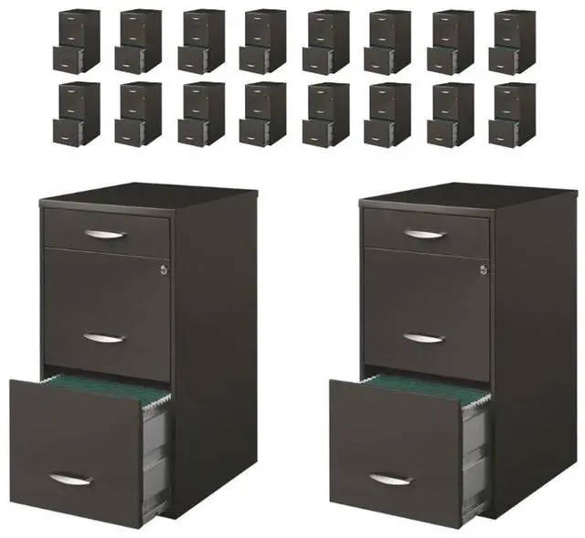 Main image of Set of 18 Contemporary 3-Drawer Metal File Cabinet in Charcoal