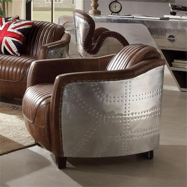 Alt view image 2 of 4 - Brancaster Chair in Retro Brown Top Grain Leather and Aluminum