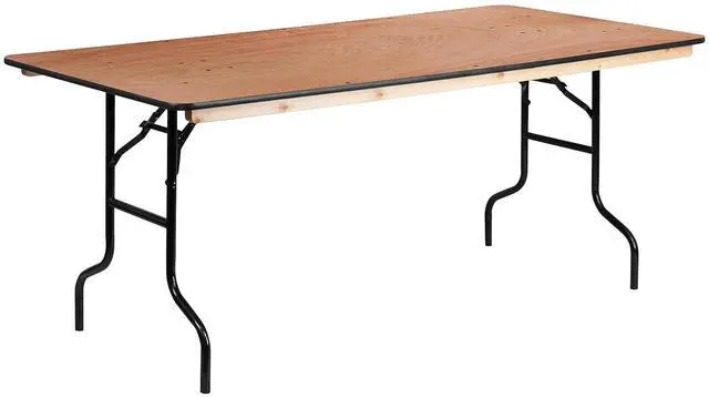 Main image of Fielder 6' Rectangular All-Occasion Wood Folding Event Table, Foldable Portable Banquet Table with Wooden Top, Natural/Black
