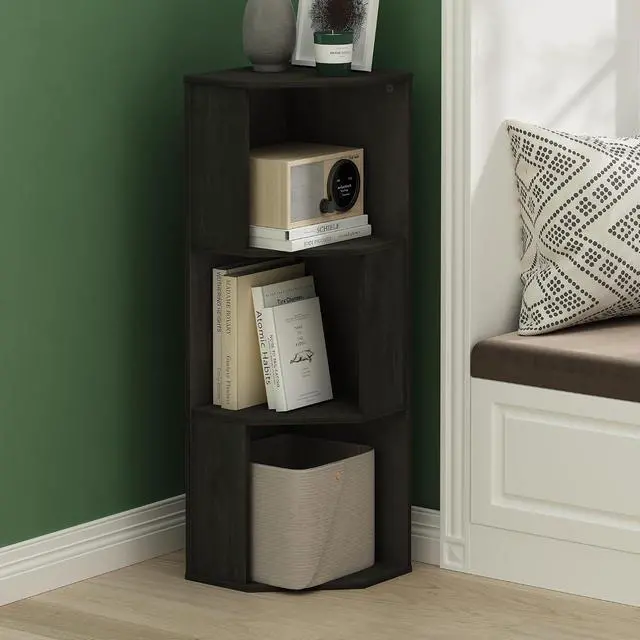 Alt view image 2 of 7 - ECON Corner Shelf, 3-Tier Corner Book Shelf, Standing Storage Shelves, Cube Display Rack, Bookshelf, for Organization and Storage, Living Room, Home Office, Espresso