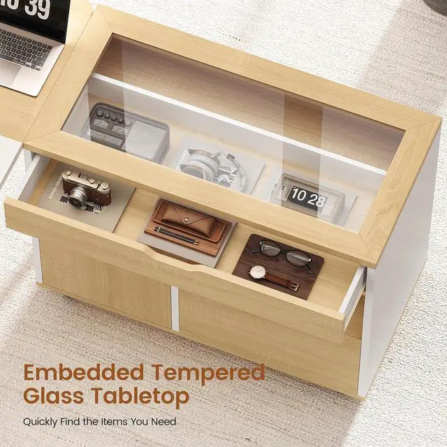 Alt view image 7 of 7 - L Shaped Computer Desk with Mobile File Cabinet & Power Outlets, Executive Home Office Desk with Storage Drawers, Pegboard, Cable Management, Reversible L Desk for Work & Gaming, White + Oak
