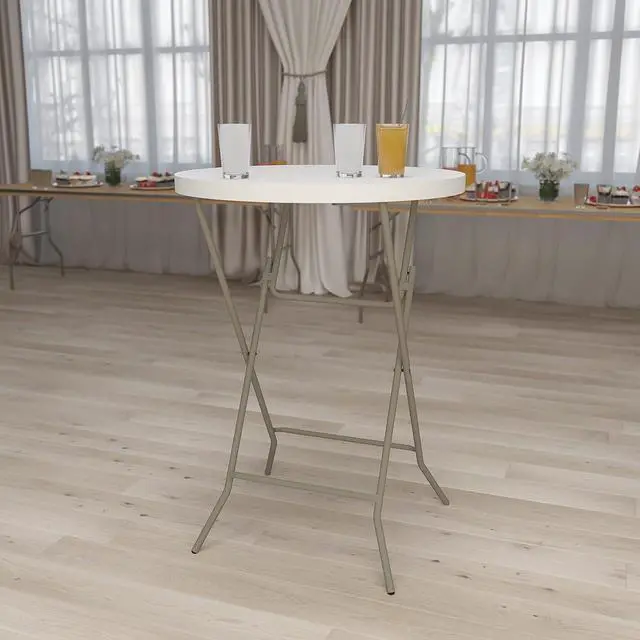 Alt view image 2 of 7 - Kathryn 31.5" Round All-Occasion Folding Bar Height Table for Parties and Commercial Events, Plastic Bar Height Folding Table, White