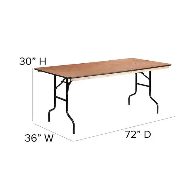 Alt view image 3 of 7 - Fielder 6' Rectangular All-Occasion Wood Folding Event Table, Foldable Portable Banquet Table with Wooden Top, Natural/Black