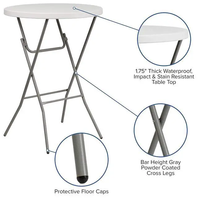 Alt view image 4 of 7 - Kathryn 31.5" Round All-Occasion Folding Bar Height Table for Parties and Commercial Events, Plastic Bar Height Folding Table, White