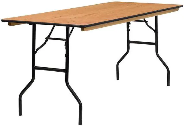 Main image of Gael 6' Wood Folding Training and Event Table, Rectangular Folding Training Table with Smooth Clear Coated Finished Top, Natural