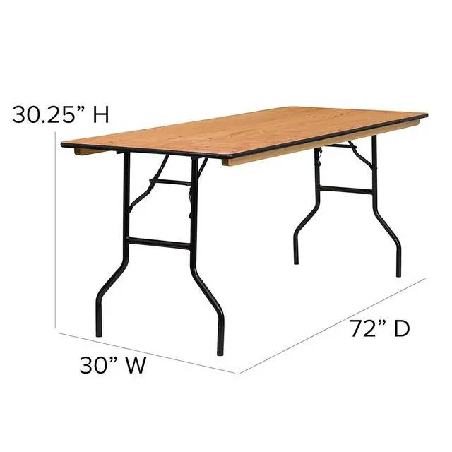 Alt view image 3 of 7 - Gael 6' Wood Folding Training and Event Table, Rectangular Folding Training Table with Smooth Clear Coated Finished Top, Natural