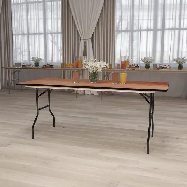 Alt view image 2 of 7 - Gael 6' Wood Folding Training and Event Table, Rectangular Folding Training Table with Smooth Clear Coated Finished Top, Natural
