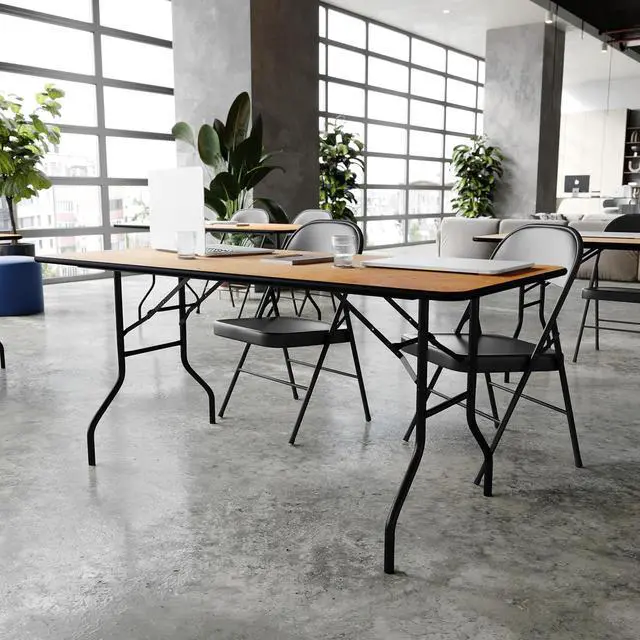 Alt view image 5 of 7 - Gael 6' Wood Folding Training and Event Table, Rectangular Folding Training Table with Smooth Clear Coated Finished Top, Natural