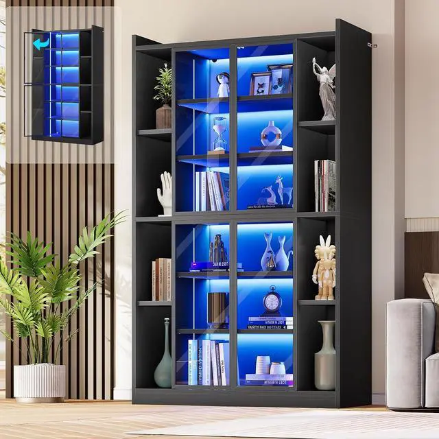 Main image of 71" Display Cabinet with Acrylic Glass Doors, 6 Tier Display Cases for Collectibles, Curio Cabinet with LED Lights, Tall Bookcase with Adjustable Shelves, Black