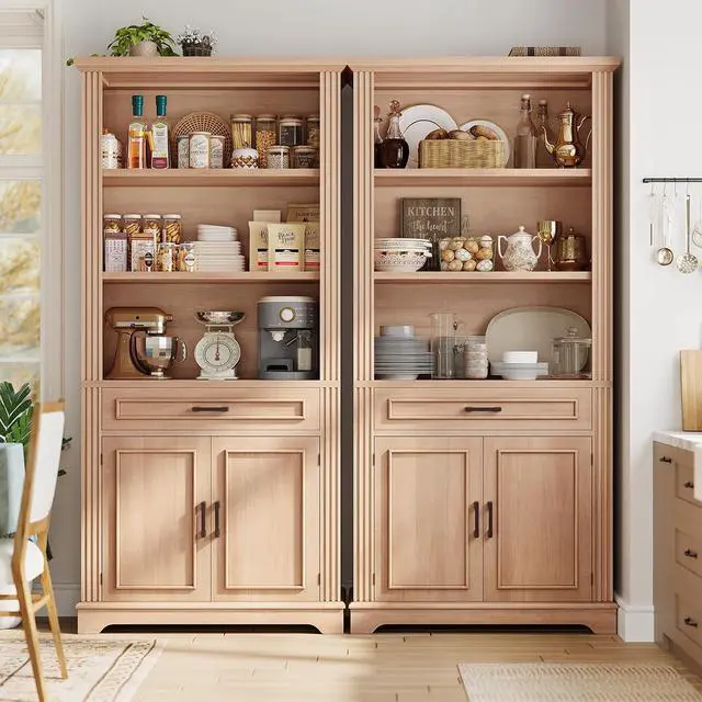 Alt view image 5 of 7 - Farmhouse Bookshelves and Bookcases with Doors and Drawer, Bookshelf with Storage, Floor Standing 6 Shelf Display Storage Shelves 70 in Tall Bookshelf for Home Office, Living Room, Oak