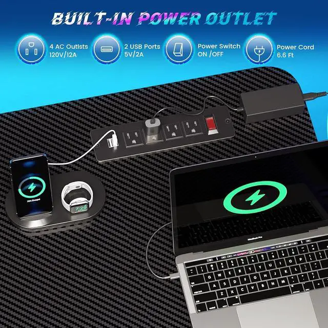 Alt view image 6 of 7 - Small Standing Gaming Desk, 31.5" Rolling Computer PC Desk Height Adjustable with Power Outlet, Pegboard & Storage Shelves, RGB LED Light, for Small Spaces/Bedroom/Gaming, Carbon Fiber Black