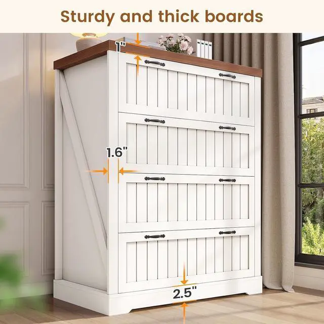 Alt view image 7 of 7 - Farmhouse 4 Drawer File Cabinet, Filing Cabinet for Home Office, Wood Office File Cabinets for Letter/Legal/A4 Size, File Cabinet Organizer for Study Room & Living Room, White and Brown