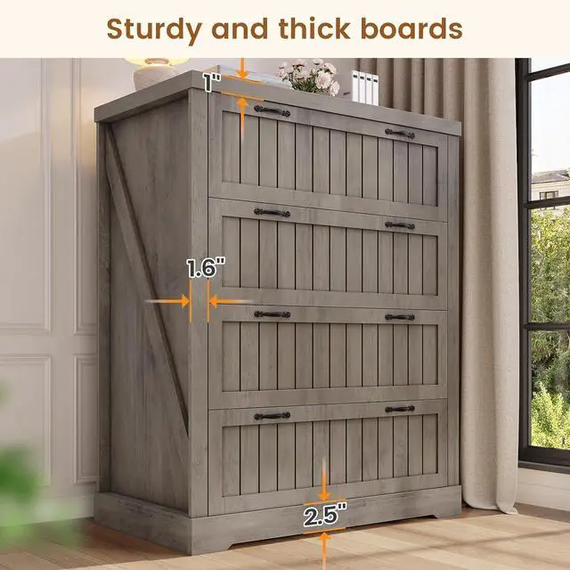 Alt view image 7 of 7 - Farmhouse 4 Drawer File Cabinet, Filing Cabinet for Home Office, Wood Office File Cabinets for Letter/Legal/A4 Size, File Cabinet Organizer with Printer Stand for Study Room, Living Room, Grey