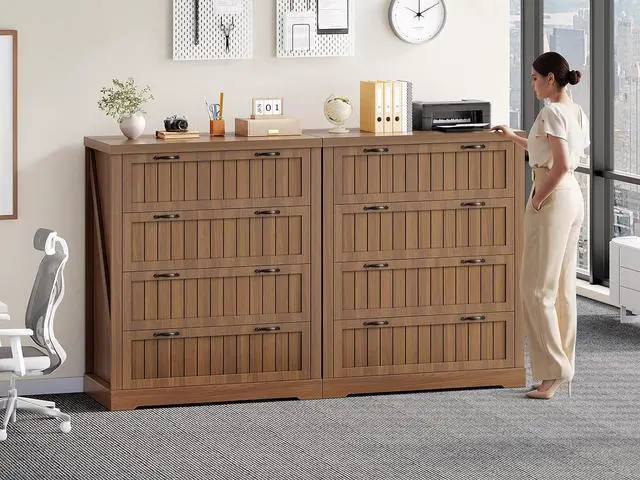 Alt view image 5 of 7 - Farmhouse 4 Drawer File Cabinet, Filing Cabinet for Home Office, Wood Office File Cabinets for Letter/Legal/A4 Size, File Cabinet Organizer with Printer Stand for Study Room, Living Room, Brown