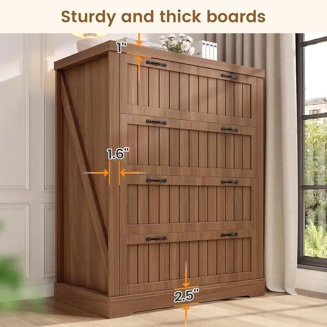 Alt view image 7 of 7 - Farmhouse 4 Drawer File Cabinet, Filing Cabinet for Home Office, Wood Office File Cabinets for Letter/Legal/A4 Size, File Cabinet Organizer with Printer Stand for Study Room, Living Room, Brown