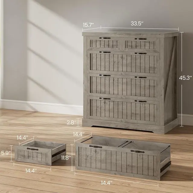Alt view image 2 of 7 - Filing Cabinet for Home Office, Farmhouse 5 Drawers File Cabinet, Wood Office File Cabinets for Letter/Legal/A4 Size, File Cabinets with Printer Stand for Study Room, Living Room, Grey
