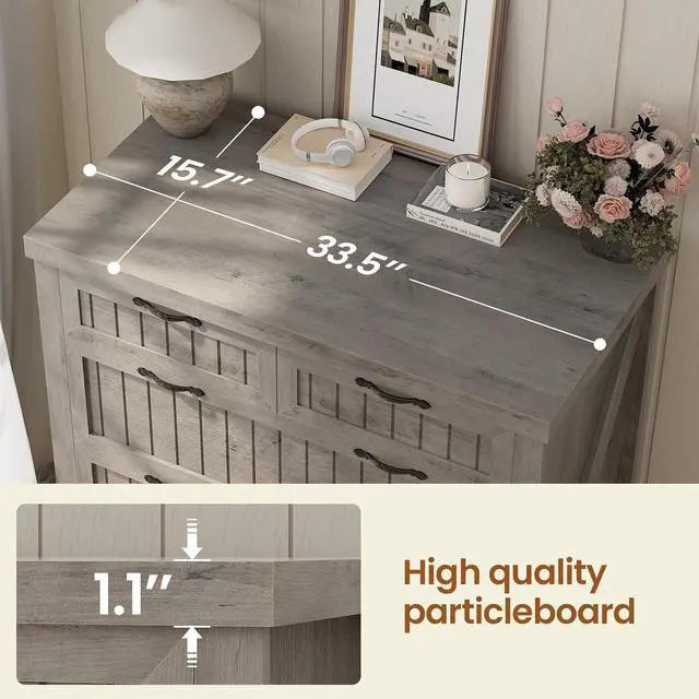 Alt view image 7 of 7 - Filing Cabinet for Home Office, Farmhouse 5 Drawers File Cabinet, Wood Office File Cabinets for Letter/Legal/A4 Size, File Cabinets with Printer Stand for Study Room, Living Room, Grey