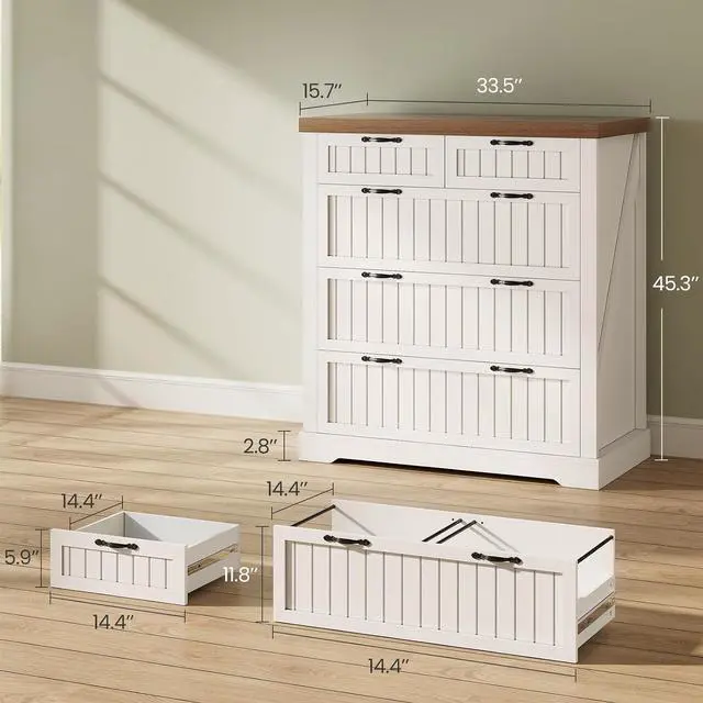 Alt view image 2 of 7 - Farmhouse File Cabinet with 5 Drawers, Filing Cabinet for Home Office, Wood Office File Cabinets for Letter/Legal/A4 Size, File Cabinets with Printer Stand, White and Brown