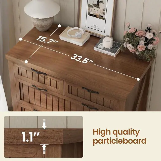 Alt view image 7 of 7 - Farmhouse File Cabinet for Home Office, 5 Drawer File Cabinet, Wood Office File Cabinets for Letter/Legal/A4 Size, File Cabinets with Printer Stand for Study Room, Living Room, Brown