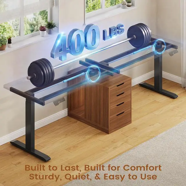 Alt view image 7 of 7 - Standing Two Person Desk, 94'' Long Computer Desk with 4 Drawers, 2 Power Outlets, CPU Stand, Electric Height Adjustable 2 Person Desk with Cable Management for Home Office, Brown