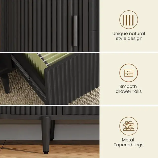 Alt view image 6 of 7 - 39.4" Filing Cabinet for Home Office, 2 Drawer File Cabinet, fit Legal/Letter/A4 Size, Modern Fluted Filing Cabinets with 2 Sliding Door Storage, Printer Stand, Black