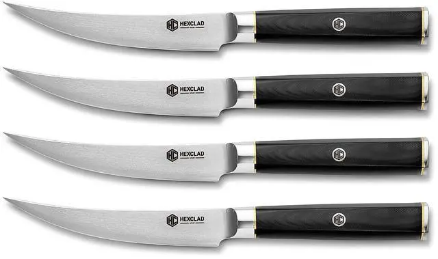 Main image of 4 Piece Master Series Damascus Steel Steak Knife Set, Full Hybrid Tang Construction, Faux Ebony Hexagonal Handle