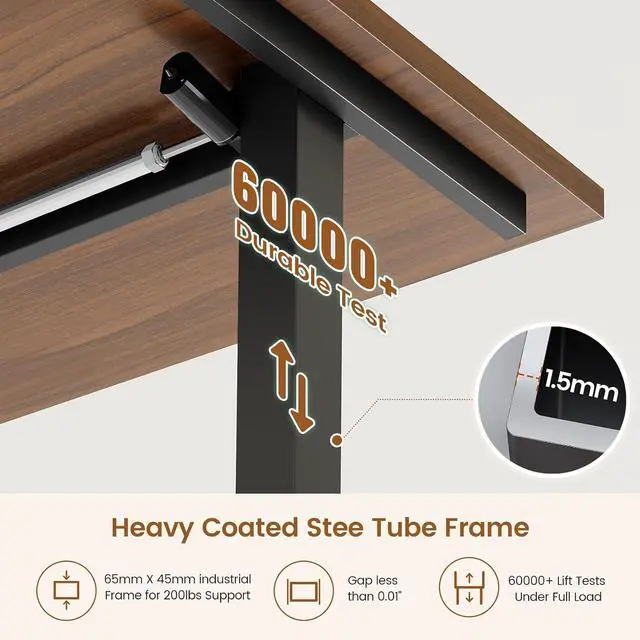 Alt view image 7 of 7 - L Shaped Electric Standing Desk with 7 Drawers, 63"×55.1" Height Adjustable Stand Up Desk with Power Outlets, 28.3"-47.2" Sit Stand Desk with Storage Shelves, 3 Memory Presets, Black + Brown