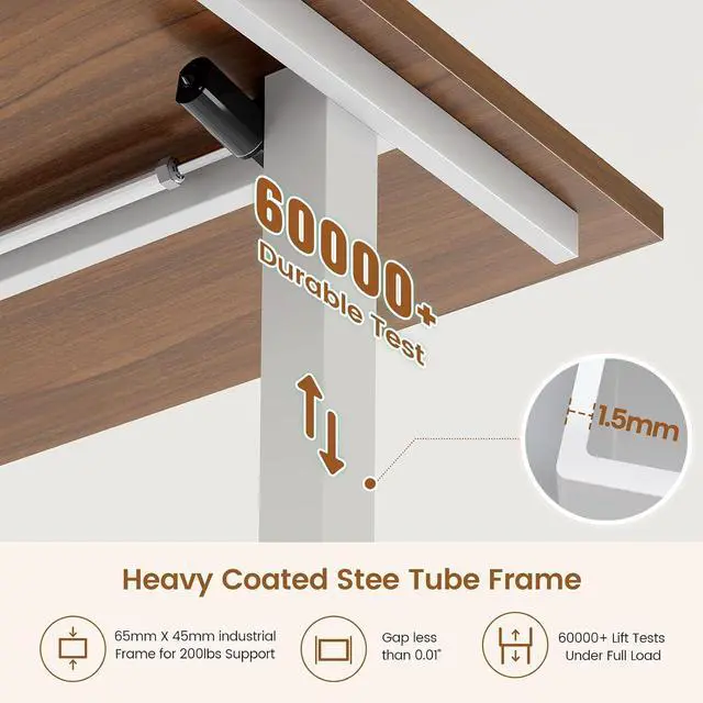 Alt view image 7 of 7 - L Shaped Electric Standing Desk with 7 Drawers, 63"×55.1" Height Adjustable Stand Up Desk with Power Outlets, 28.3"-47.2" Sit Stand Desk with Storage Shelves, 3 Memory Presets, White + Brown