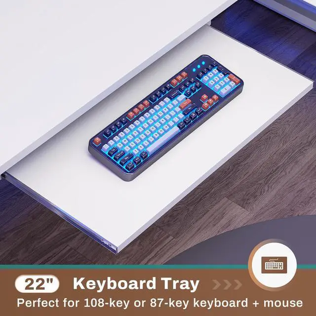 Alt view image 5 of 6 - White L Shaped Office Desk, 57.5 Corner Computer Desk with Power Outlet Pegboard and Keyboard Tray, Gaming Table with LED Lights, Hutch and Storage Shelves for Home Office